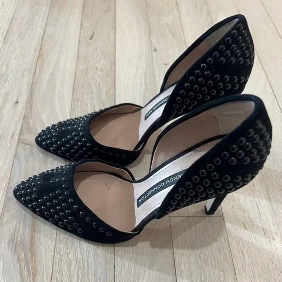 French Connection Pointed Pumps Black Studded Suede Women’s Heels 36.5 - Picture 3 of 6